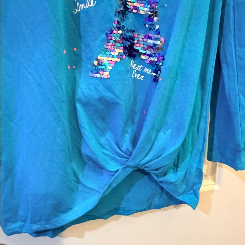 Justice Turquoise Sequin Eiffel Tower Long Sleeve Tee Size 12